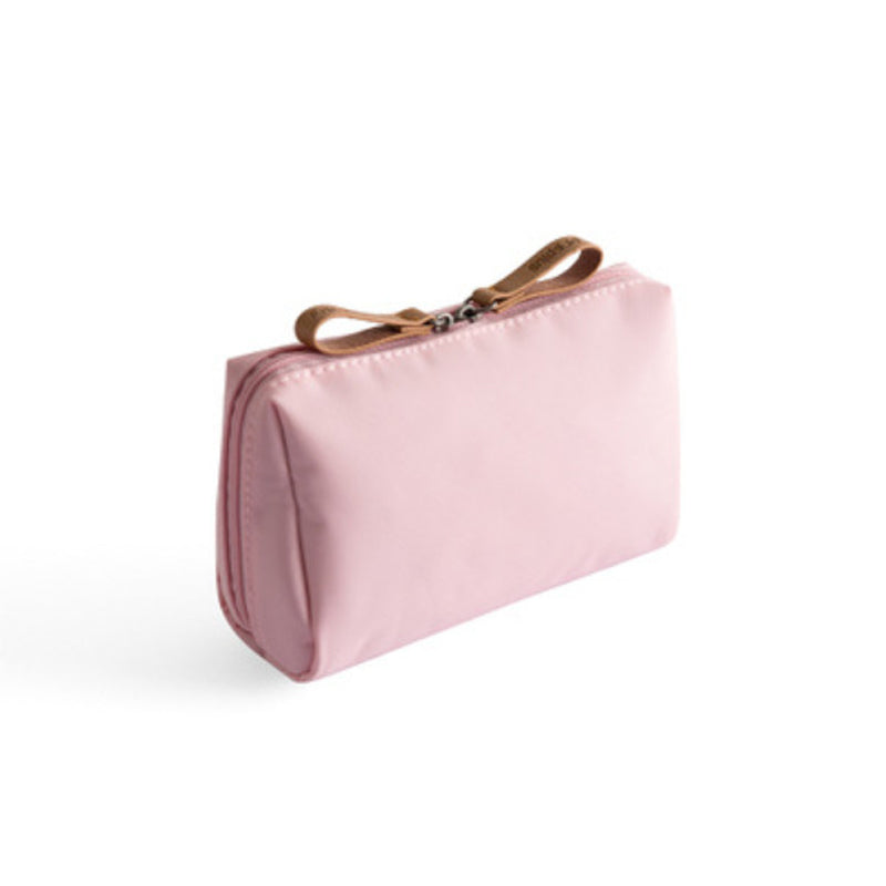 Solid color cosmetic bag with double zipper