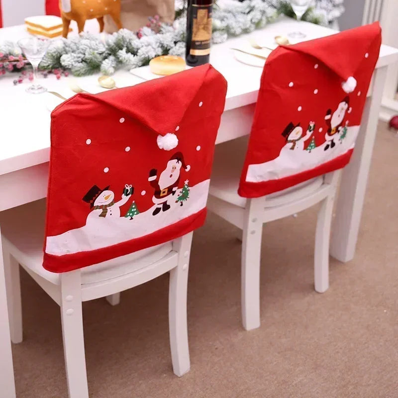 Christmas chair cover MerrySeat | Santa, Snowman & Reindeer Design | Fabric chair cover | Reusable decoration for Christmas