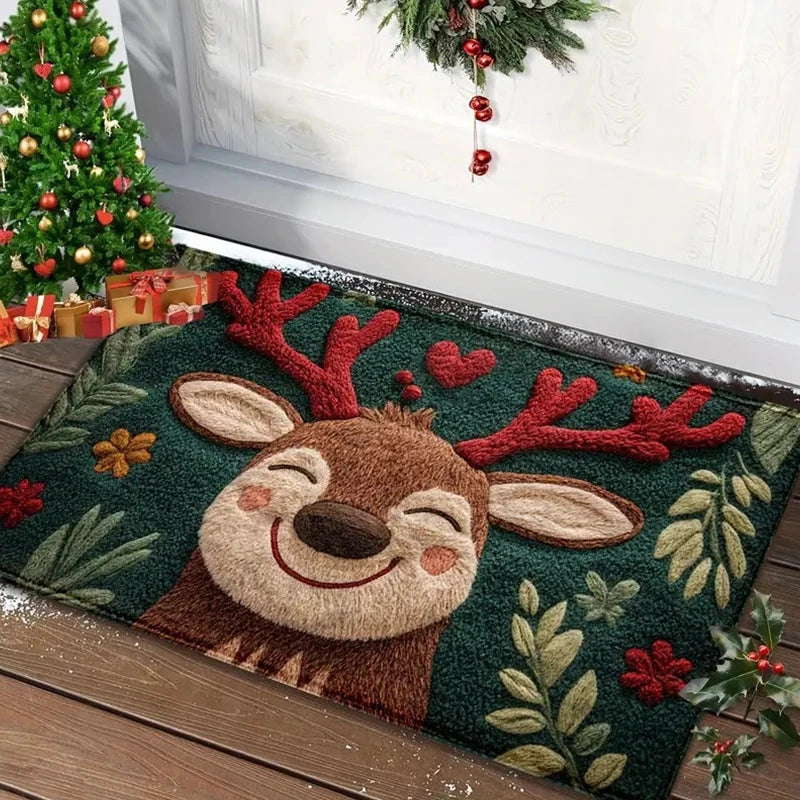 Winter love | Christmas doormat | Santa & Gingerbread man | Red | For indoor & outdoor | Non-slip & washable