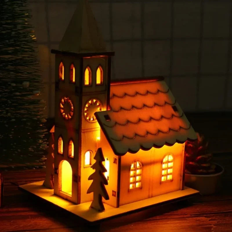 Houten Kerstdorp Huisje met LED Verlichting – DIY Kerstdecoratie met Batterijen
