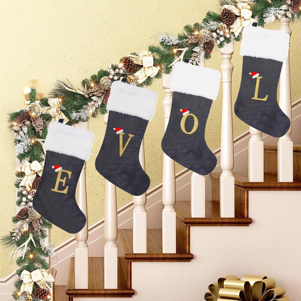 Personalized Velvet Christmas Stocking with Monogram – Modern Gray Design