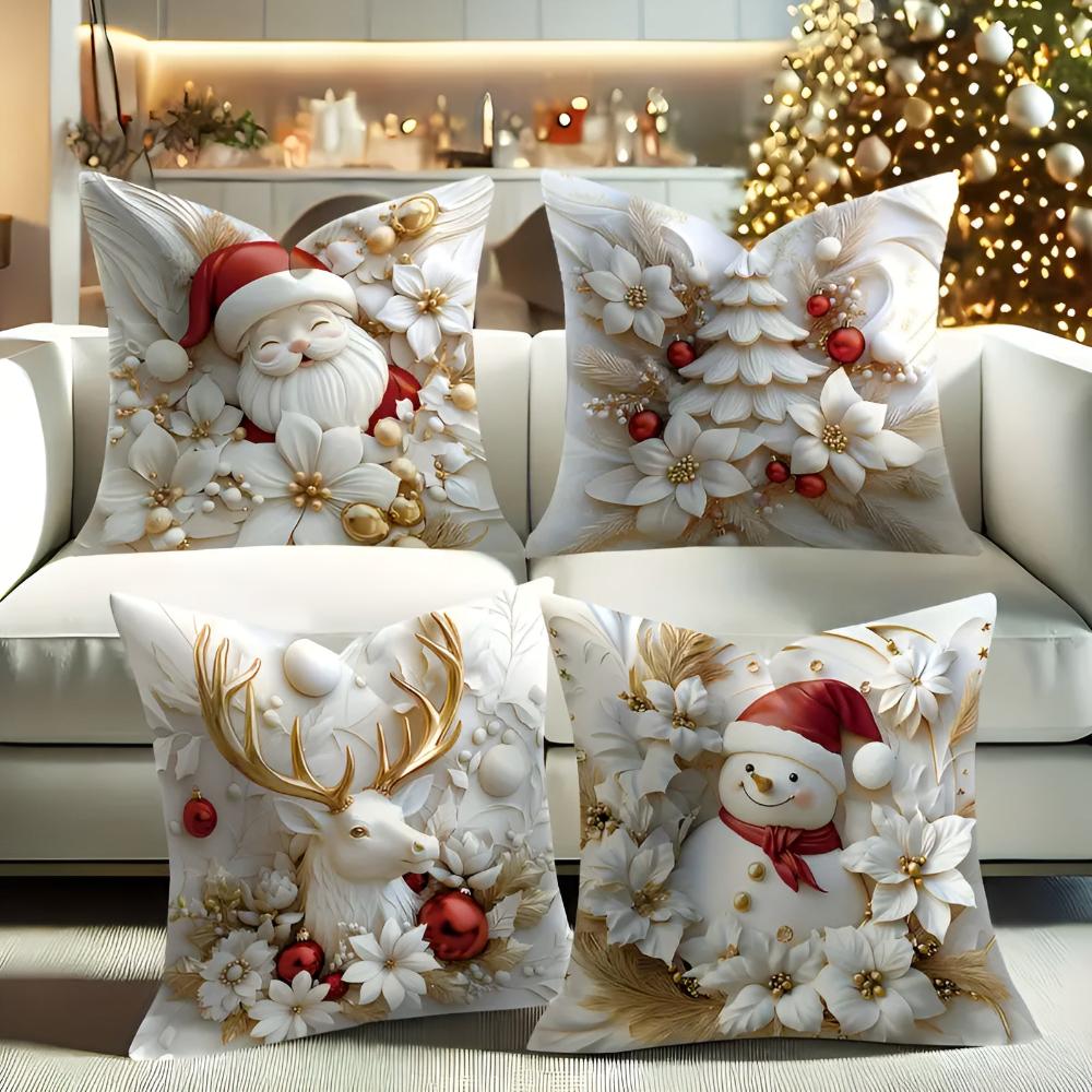 Set von 4 Weihnachts-velours Kissenbezügen mit einzigartigen festlichen Designs