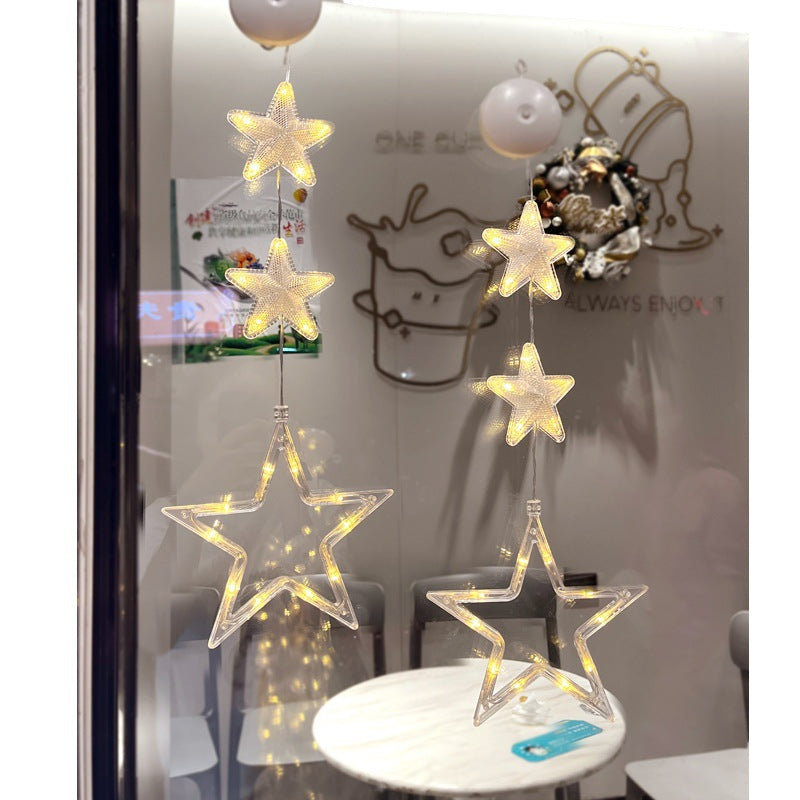 Christmas 3pcs LED Light Star Hanging Tree Sucker Window Ornaments