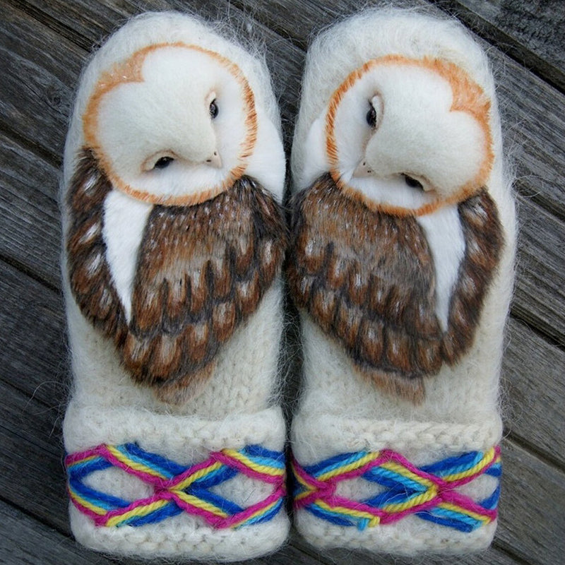 Nordic Gloves hand-knit with owls