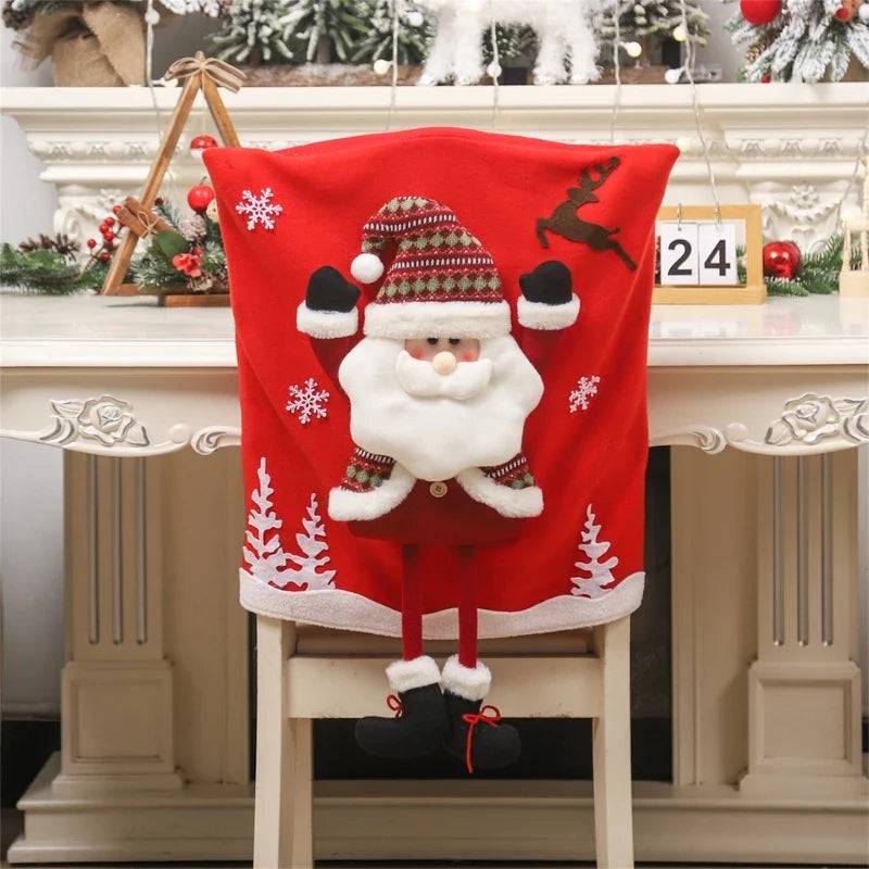 Jolivine | Christmas Chair Cover | Santa, Snowman & Reindeer Design | Festive Chair Decoration for Christmas & New Year | Soft & Washable