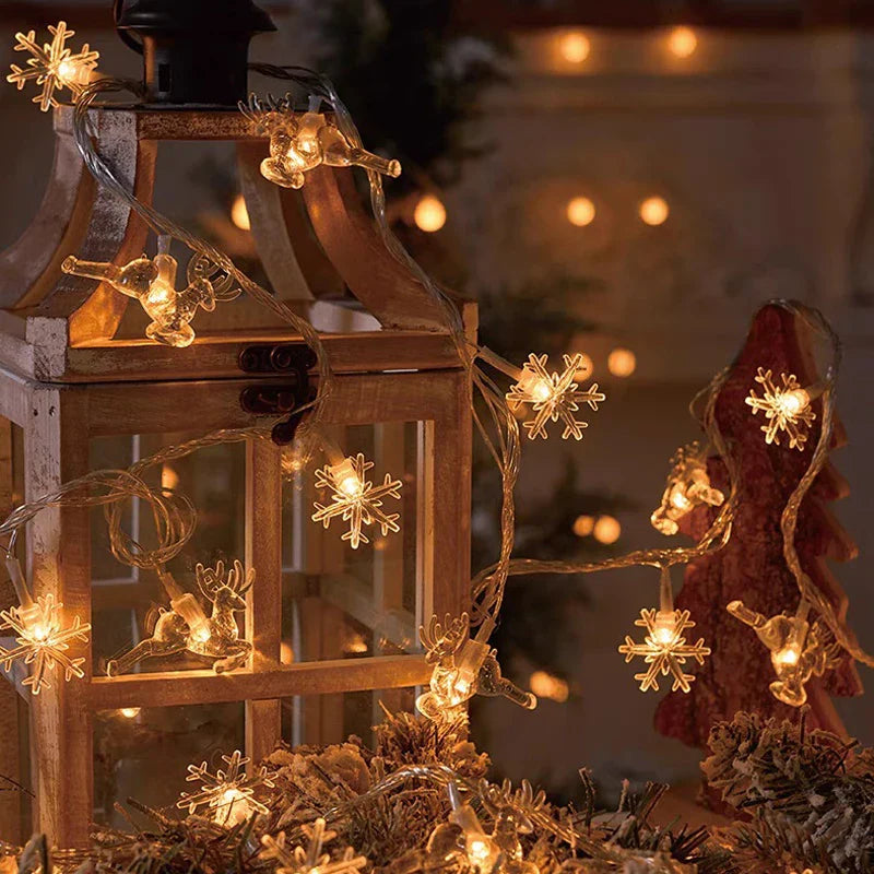 Kerstlichtsnoer met Sneeuwvlokdesign – LED Lichtslinger op Batterijen voor Feestelijke Sfeer