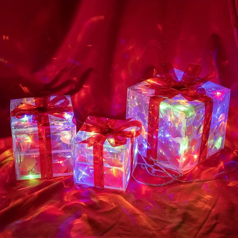 Set of 3 LED Christmas Gift Boxes for Indoor and Outdoor Use
