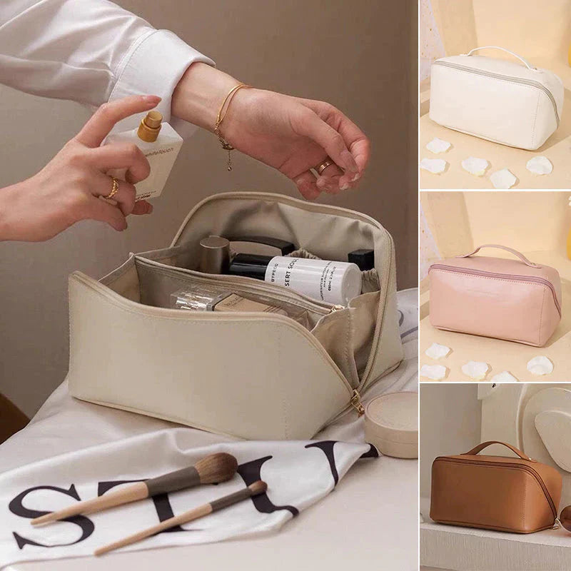 Large Travel Makeup Bag, Water-Resistant PU Leather