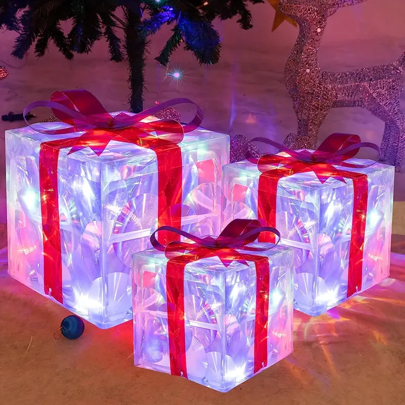 Set of 3 LED Christmas Gift Box Decorations