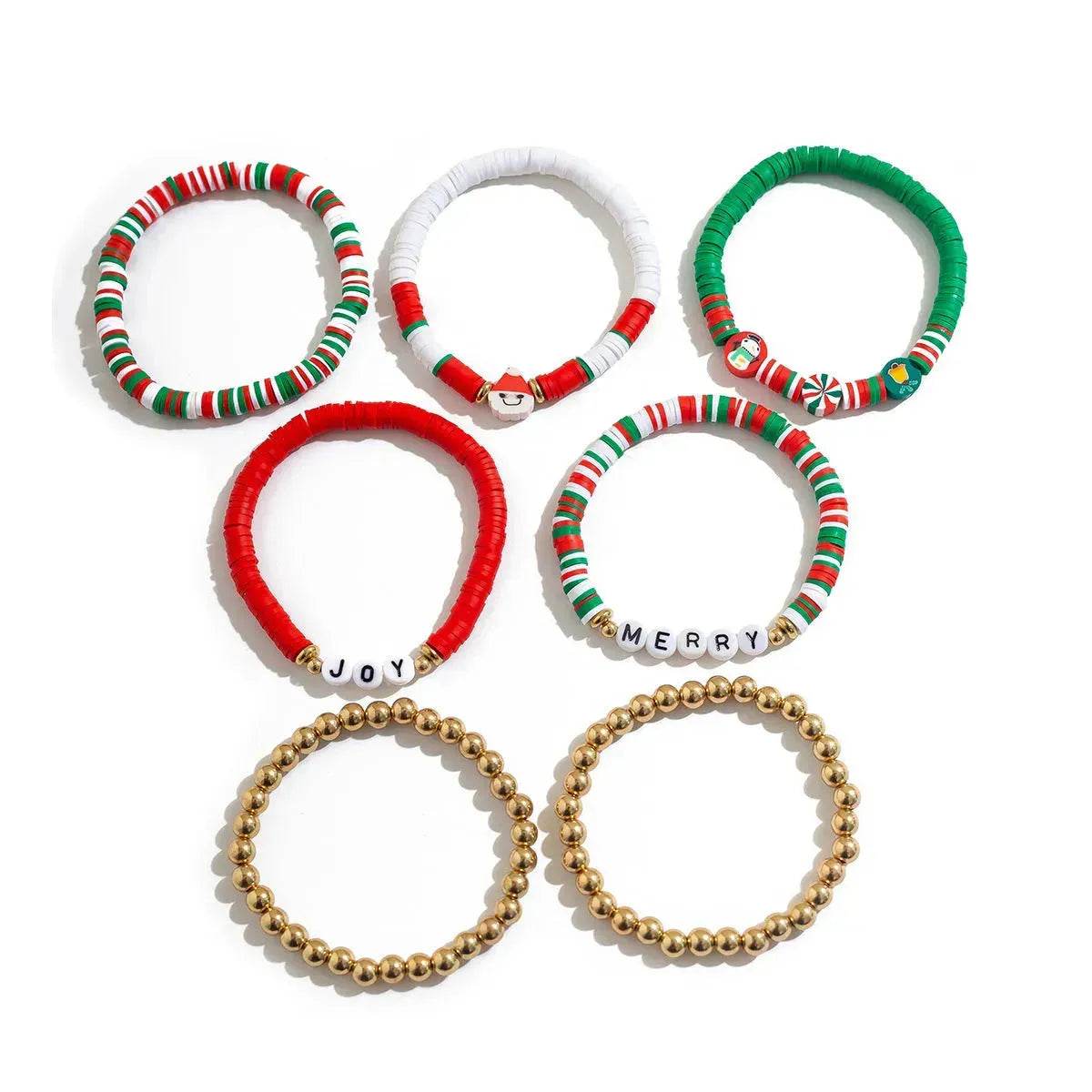 Christmas Polymer Clay Color Bracelet set Xmas gift idea