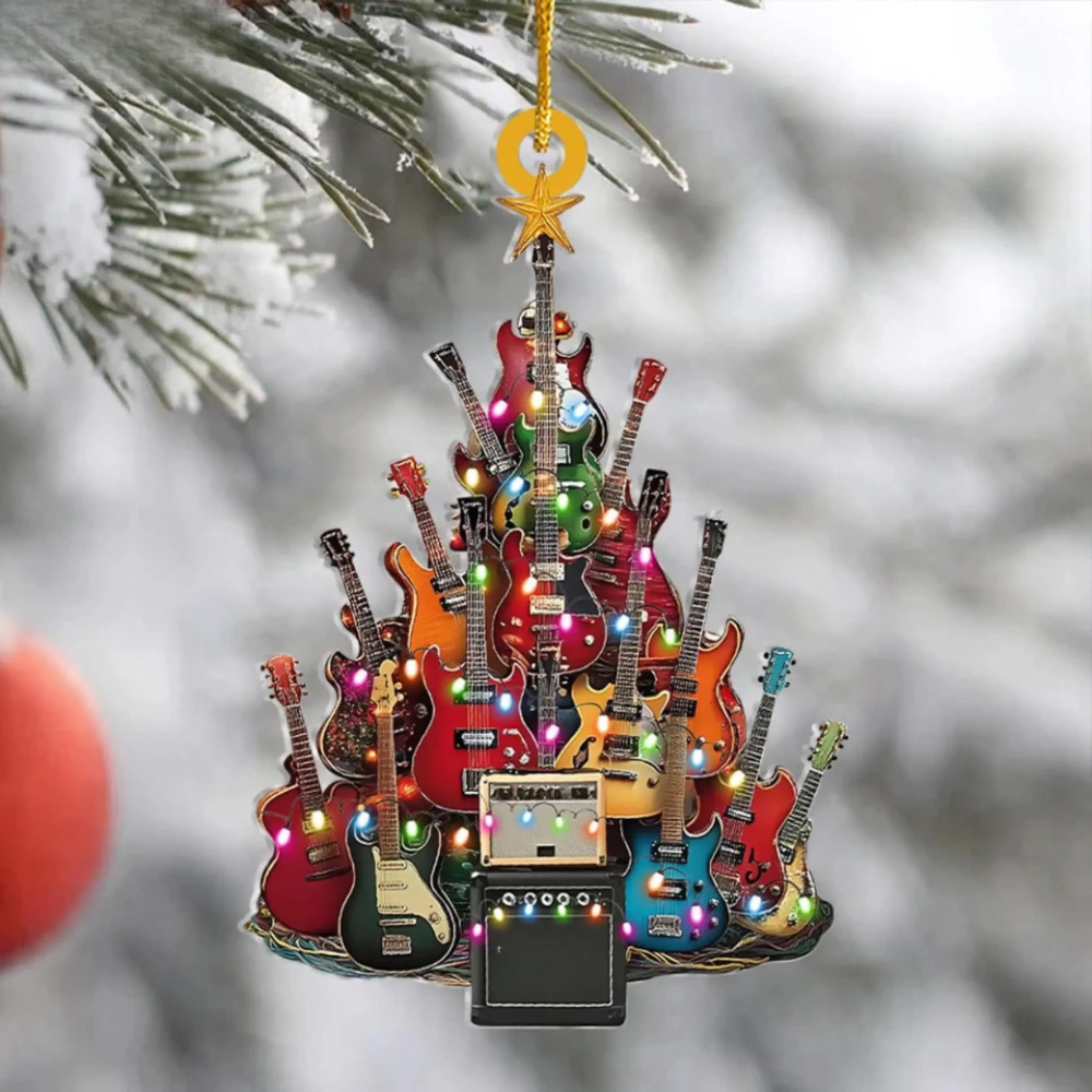 Acrylic Christmas Tree Ornament, Lightweight Guitar Design