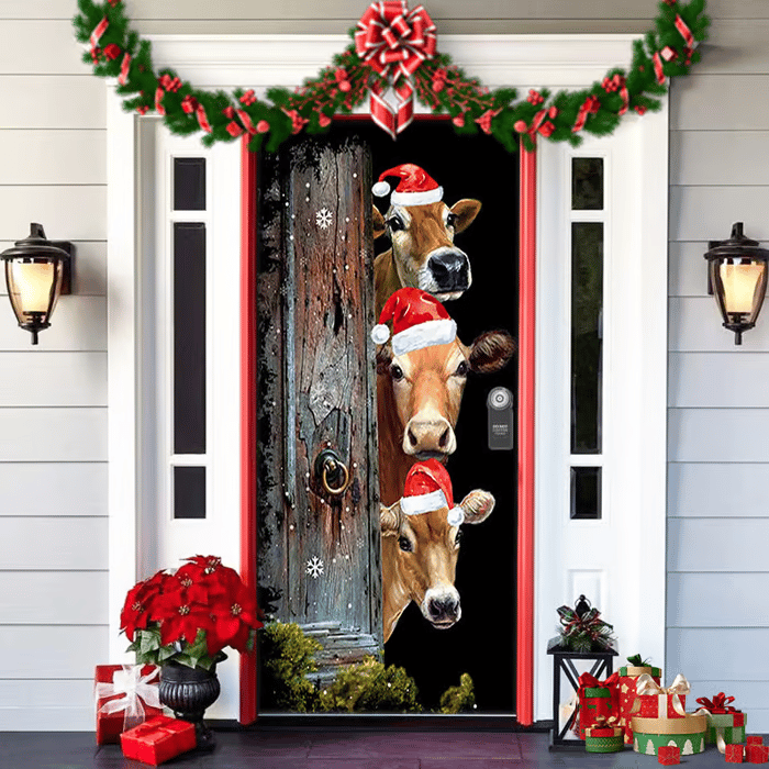 Christmas Door Decoration with Santa Claus | Fabric Door Cover | Quick Assembly & Reusable