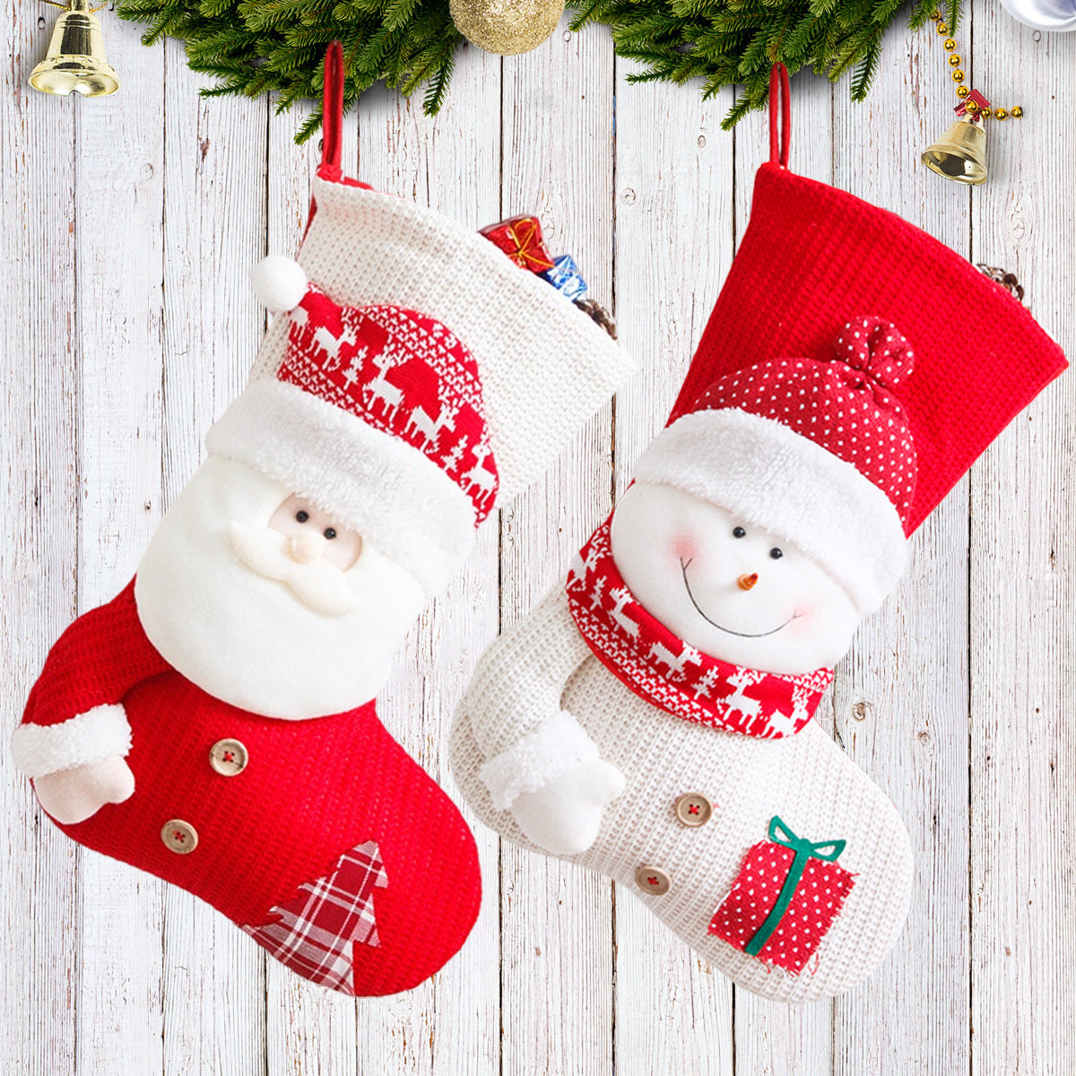 Large Knitted Christmas Stocking Gift Bag