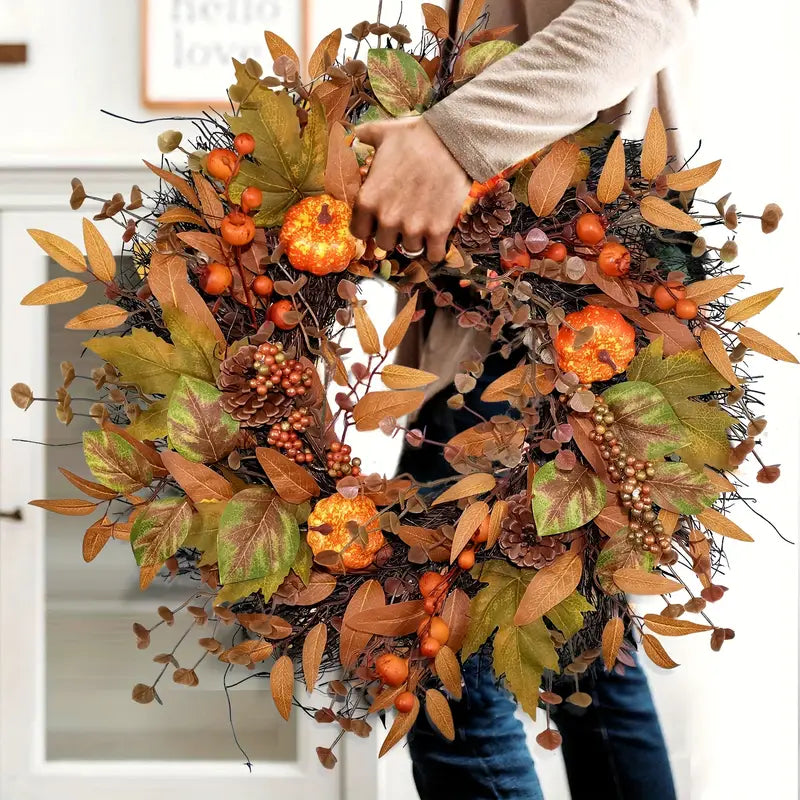 Autumn wreath with pumpkins | Door wreath for Halloween and Christmas