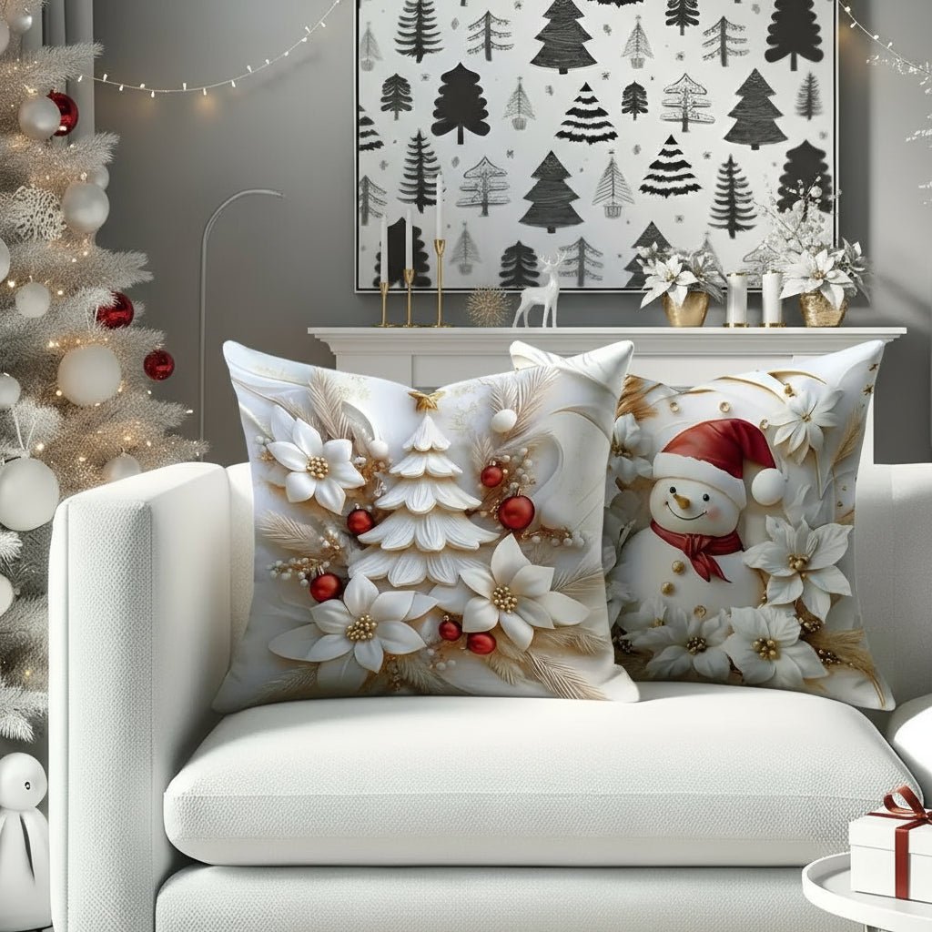 Set von 4 Weihnachts-velours Kissenbezügen mit einzigartigen festlichen Designs