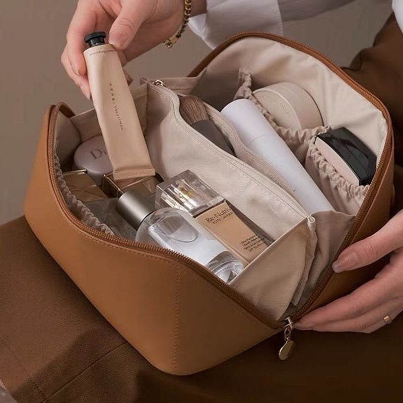 Large Travel Cosmetic Bag with Double-Layer Design