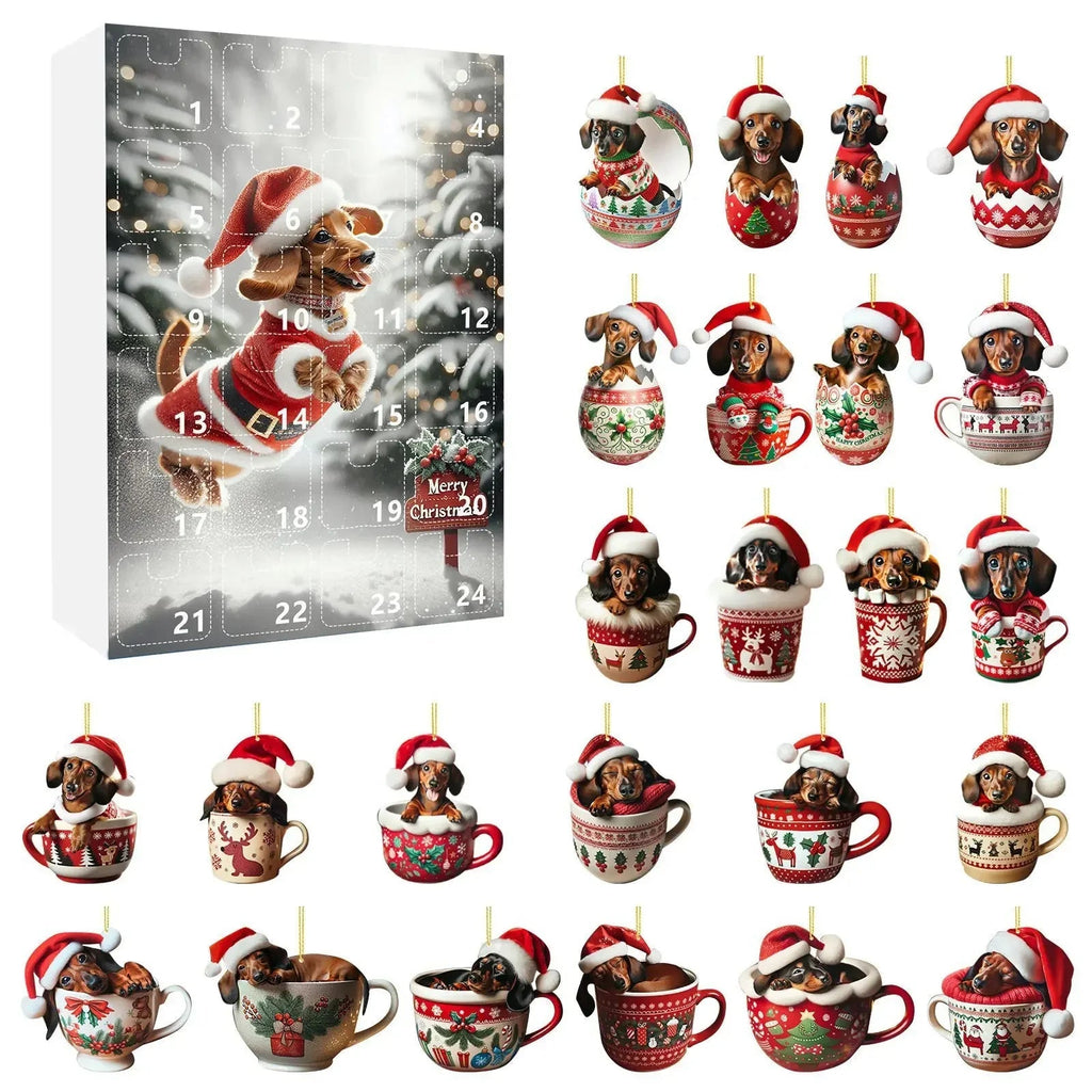 Christmas Advent Calendar with Dachshund Theme – 24 Days Countdown and Decorative Acrylic Design