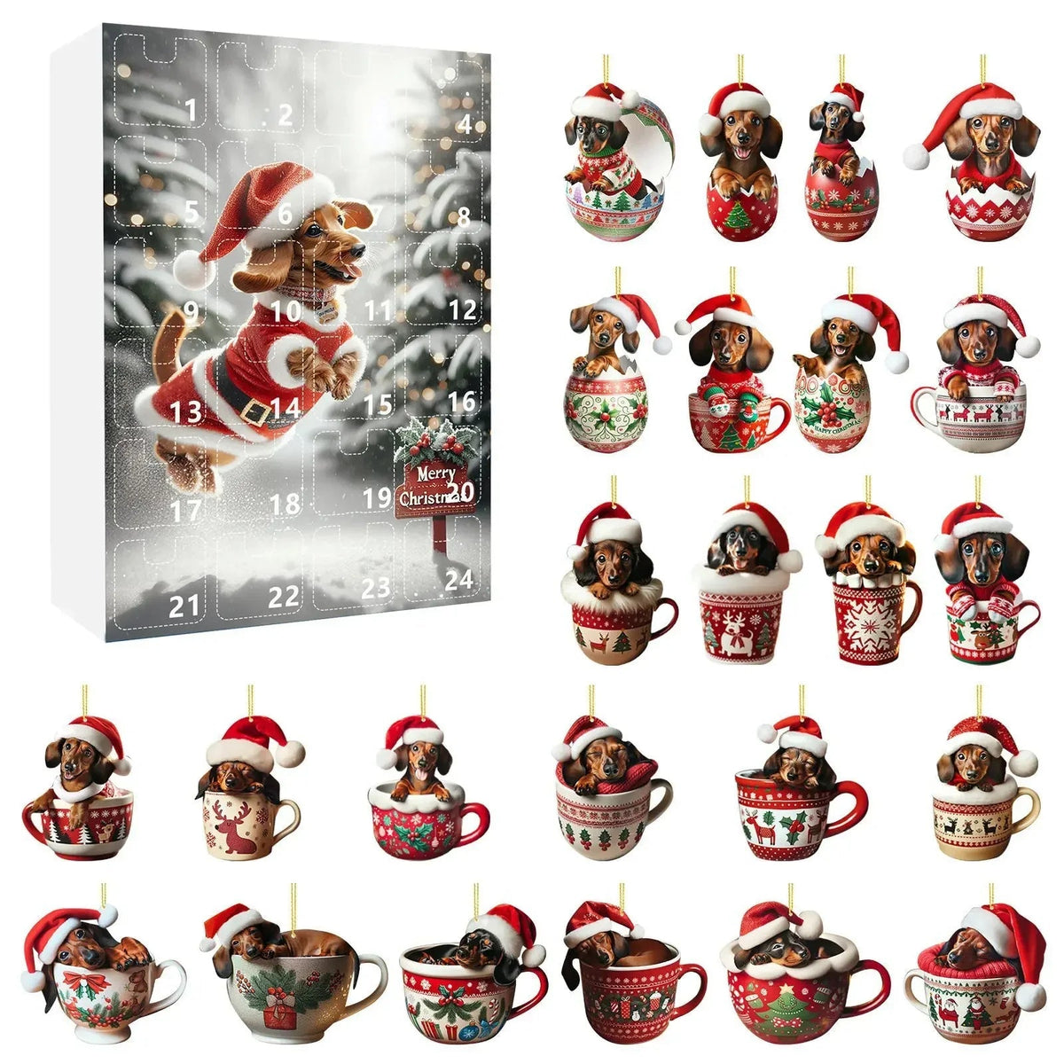 Christmas Advent Calendar with Dachshund Theme – 24 Days Countdown and Decorative Acrylic Design