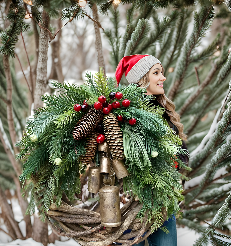 Boho Christmas wreath with bells | Door & wall decoration | Handmade