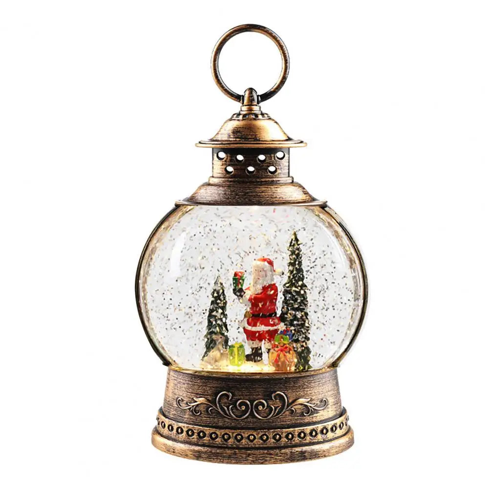 Lunavera Christmas Snow Globe Lantern | Music Box with LED Light & Glitter | Vintage Gold Design | USB & Battery Operated | 21–26 cm