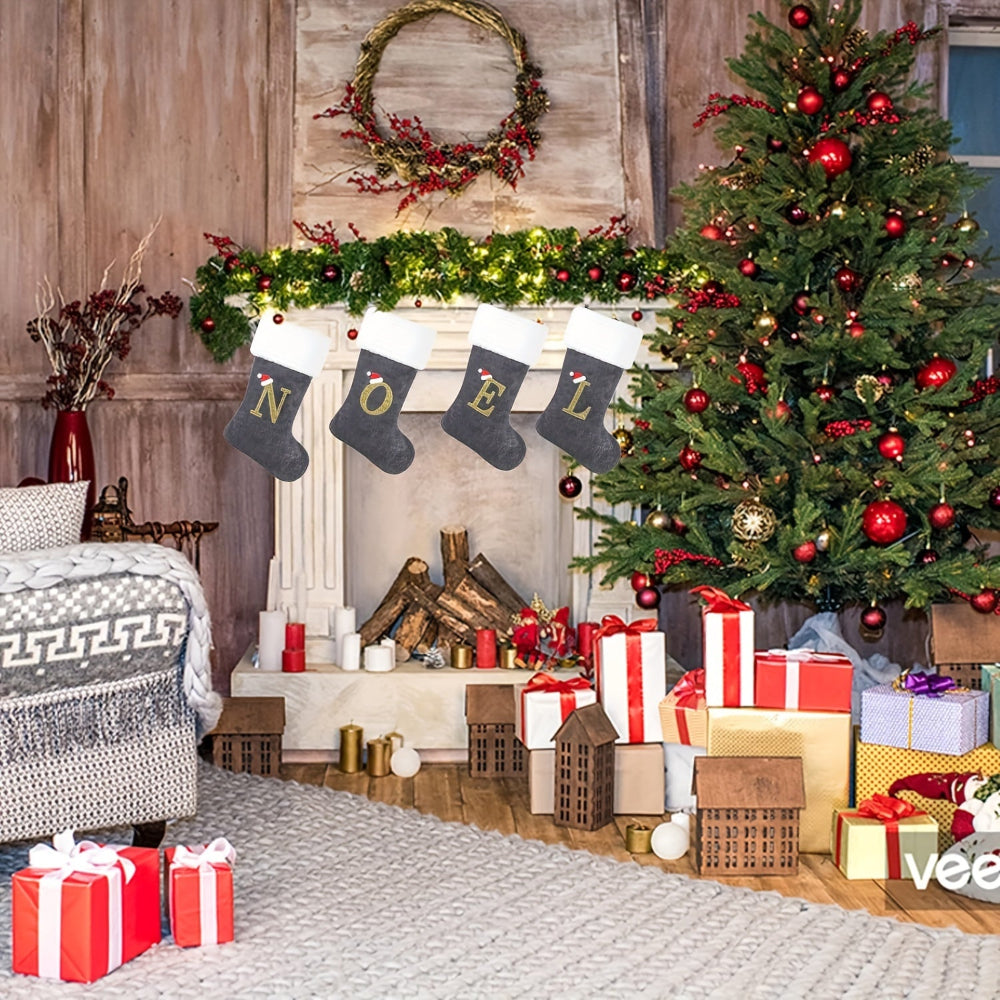 Personalized Velvet Christmas Stocking with Monogram – Modern Gray Design