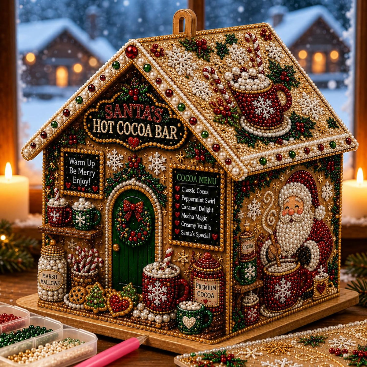 3D Christmas Pearl Diamond Painting Wooden House Art Kit for Adults