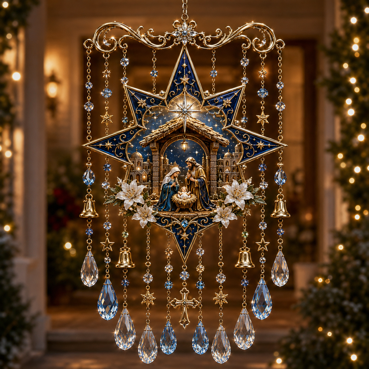 Christmas Crystal Wind Chime - 14 Festive Designs, 20 x 35 cm