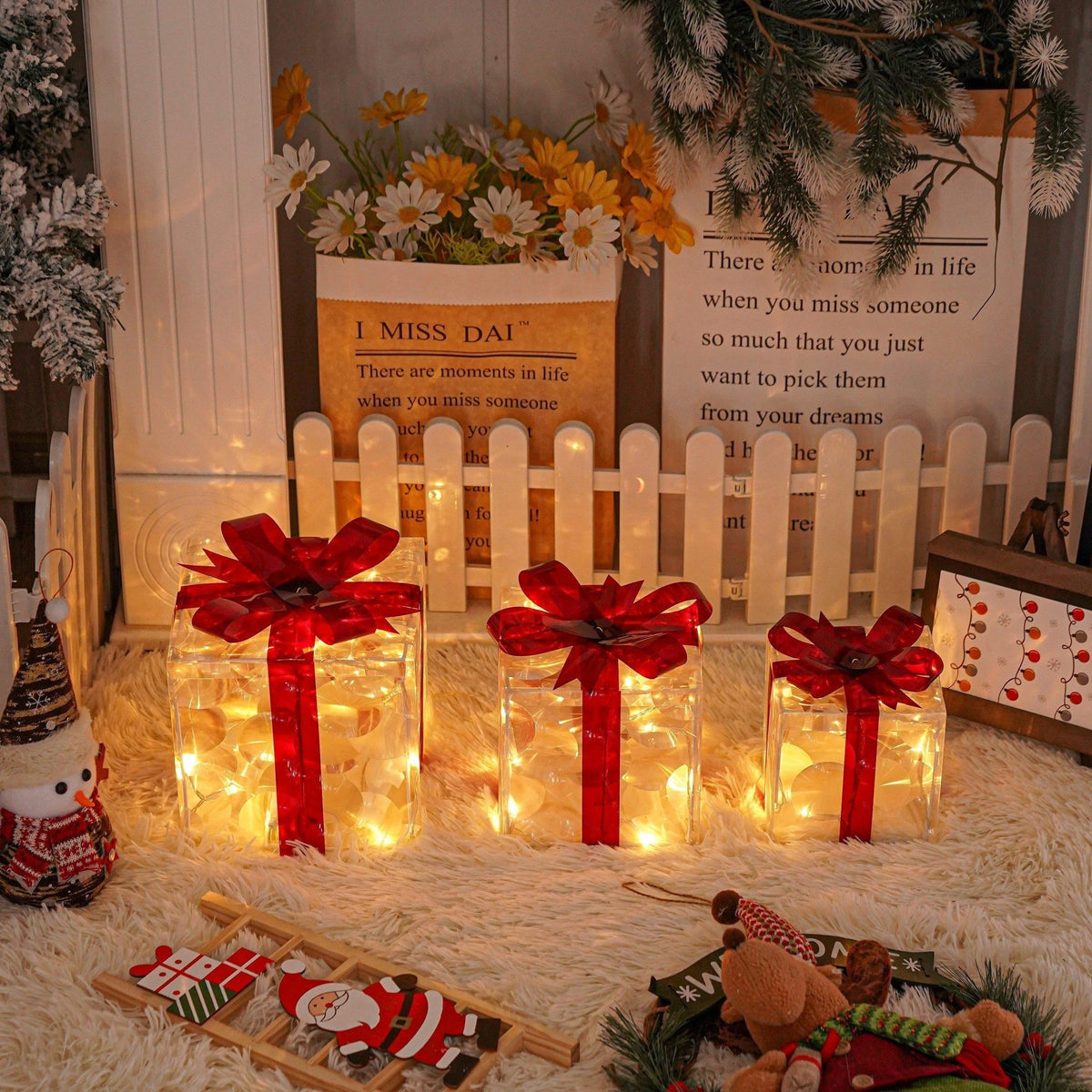 Set of 3 LED Christmas Gift Box Decorations