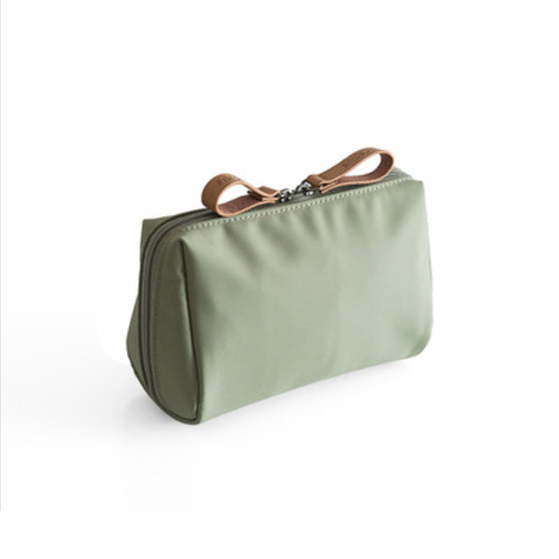 Solid color cosmetic bag with double zipper