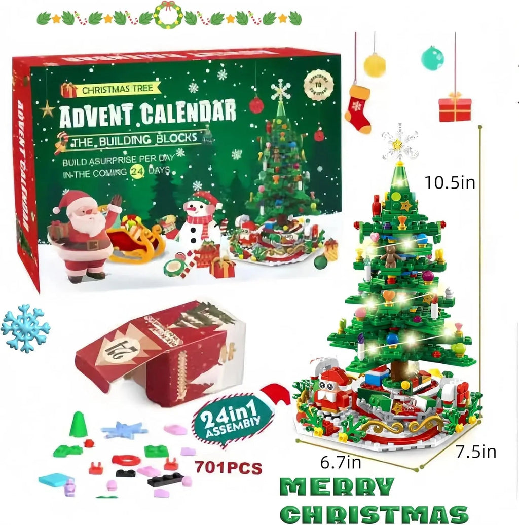 Luminova Adventskalender Kinderen – Bouwsteen Kerstboom met 24 Verrassingen & LED-Verlichting, Creatief & Educatief Speelplezier
