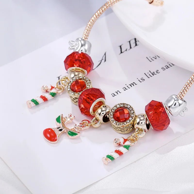Festive Candy Cane Charm Bracelet with Adjustable Silver Chain