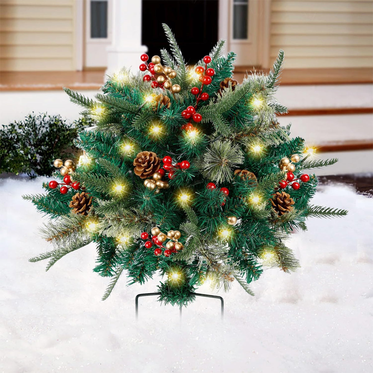 Christmas Urn Filler with LED Lights | 18" Realistic Pine Arrangement | Indoor/Outdoor Decor