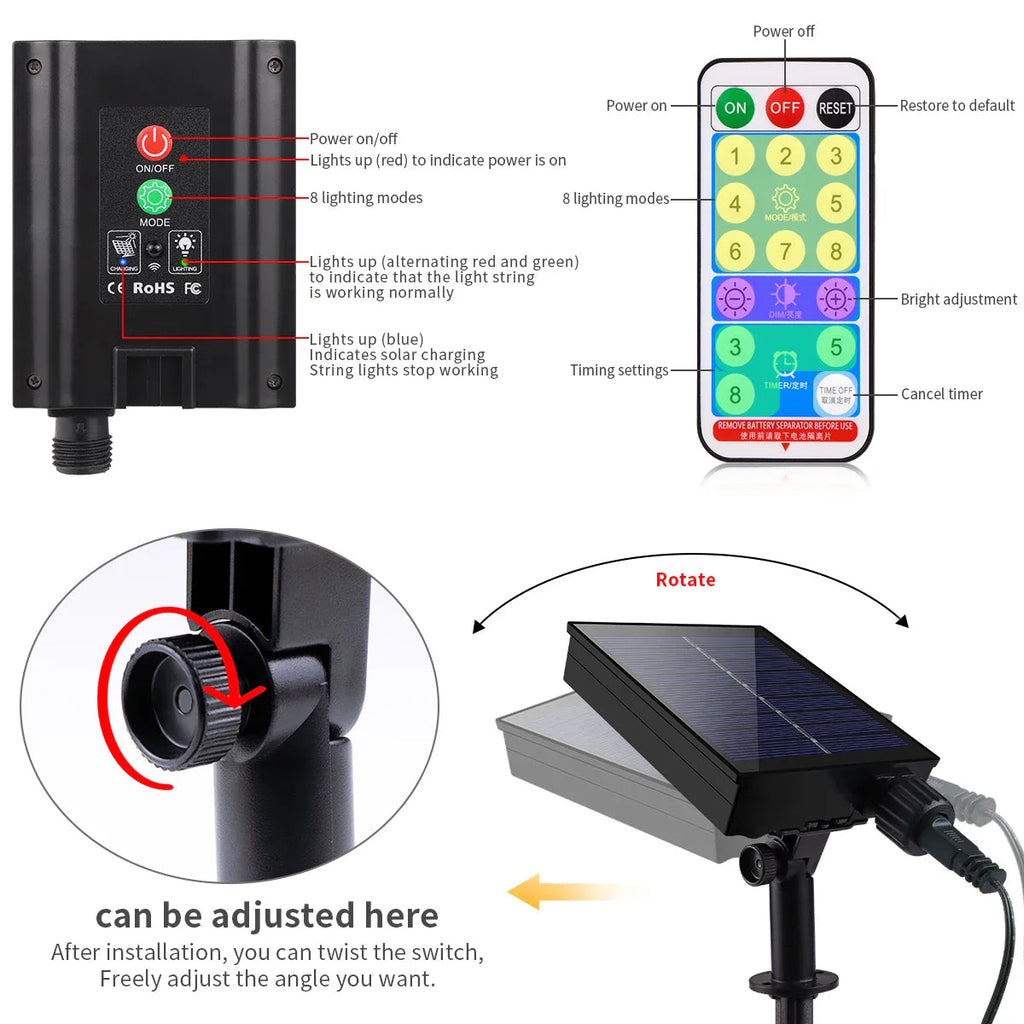 Solar String Lights 100M LumiSol ProLine | 8 Modes | IP65 Waterproof | Extra Bright LEDs | Remote Control & Quick Charge | For Garden, Wedding & Christmas