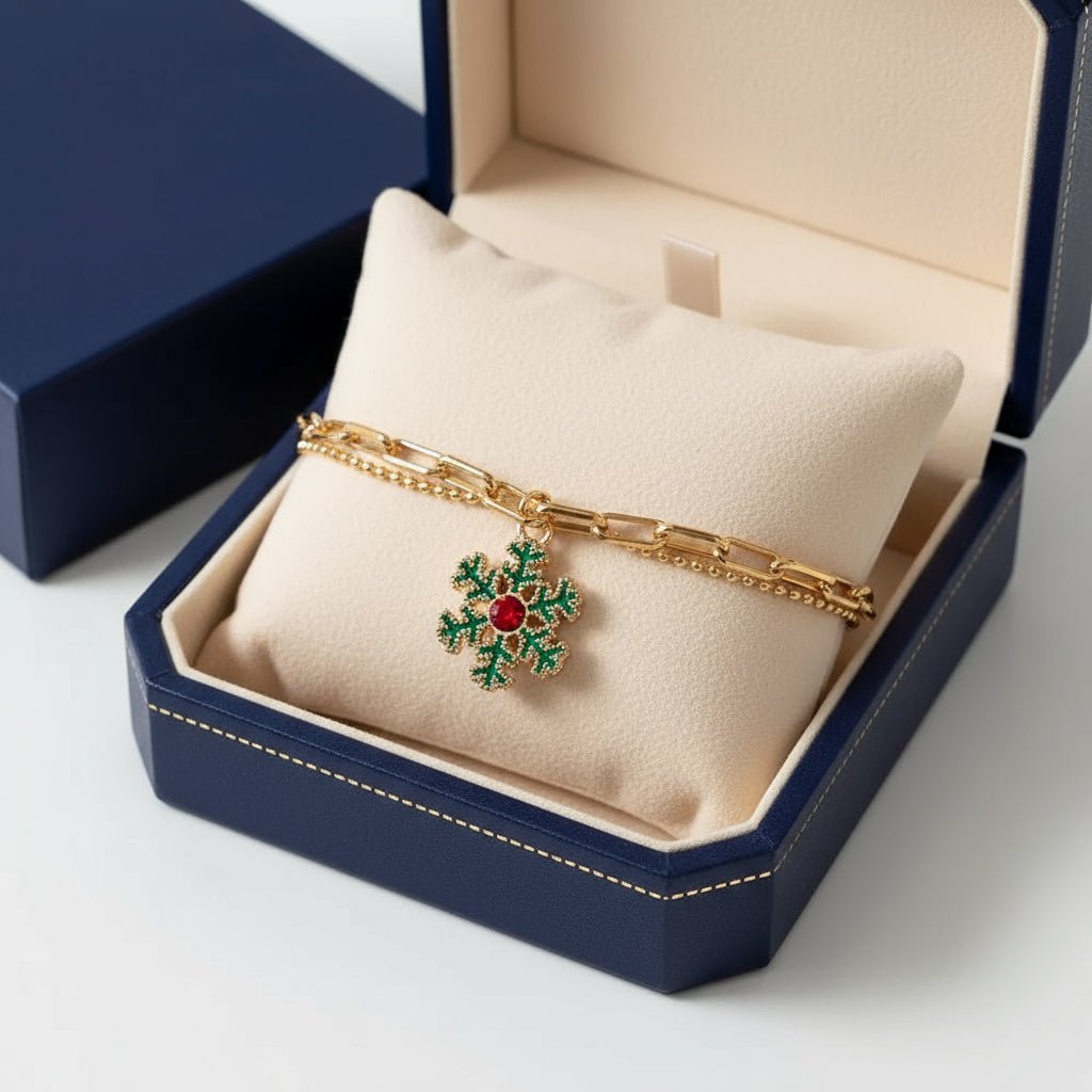 Adjustable, gold-plated, festive charm bracelet for Christmas mood