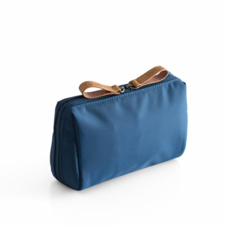 Solid color cosmetic bag with double zipper