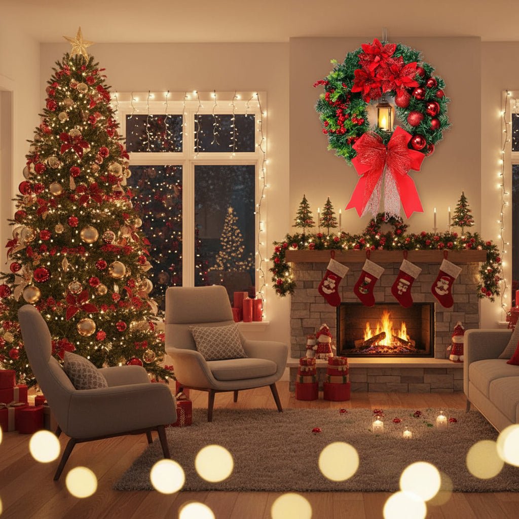 Wreath with Lantern and Ornaments for Radiant Christmas Charm