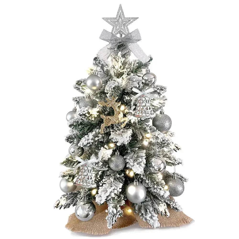 2ft Mini Christmas Tree Decoration With Flocked Snowflakes, Xmas Ornaments For Table Top For Home & Office