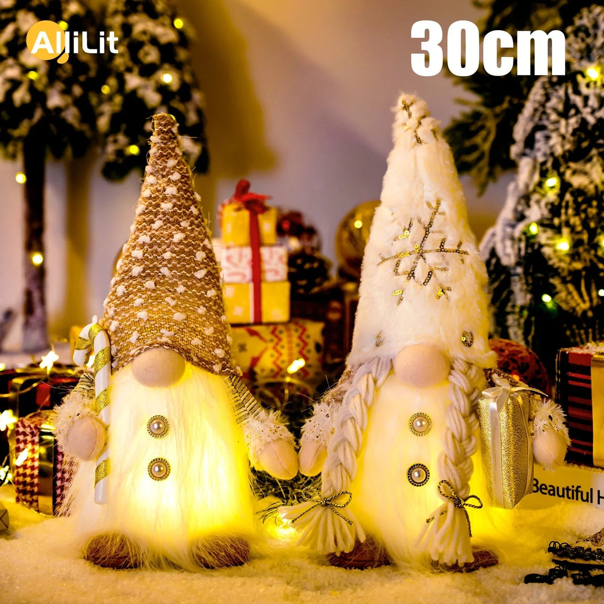 Gloeiende Gnome Kerstboomversiering – Handgemaakte Decoratie met Warm LED-licht