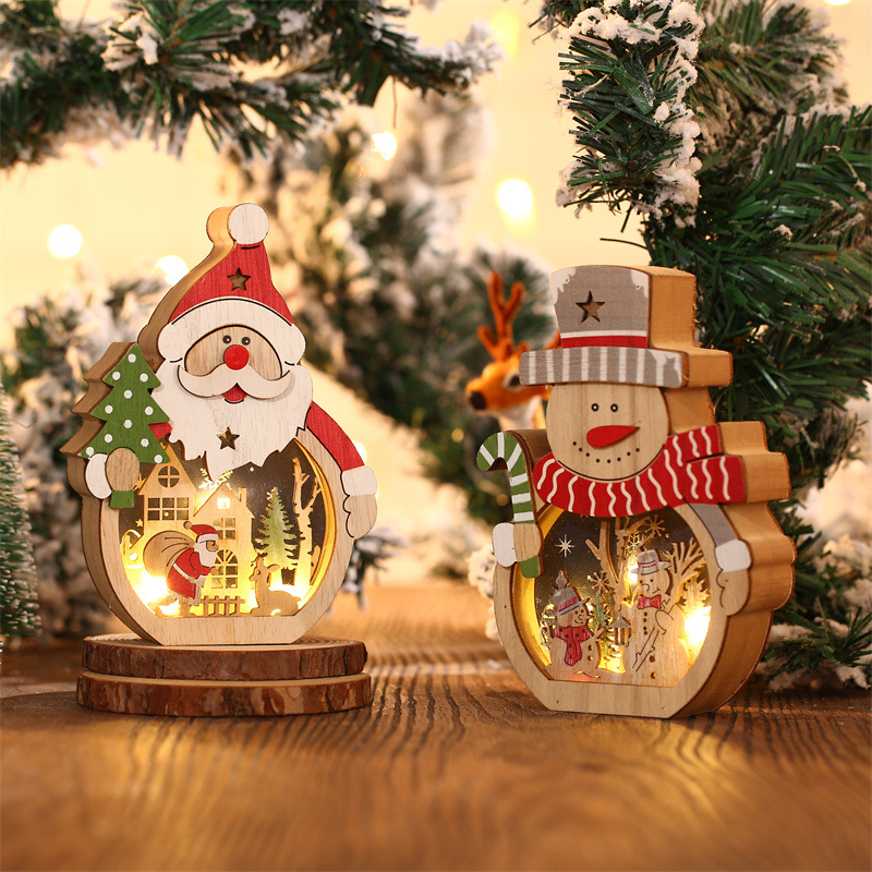 LED Christmas Wooden Ornaments Lighting