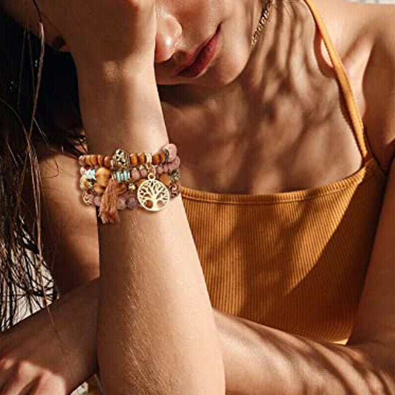 Boho Multilayer Wooden Bead Bracelet