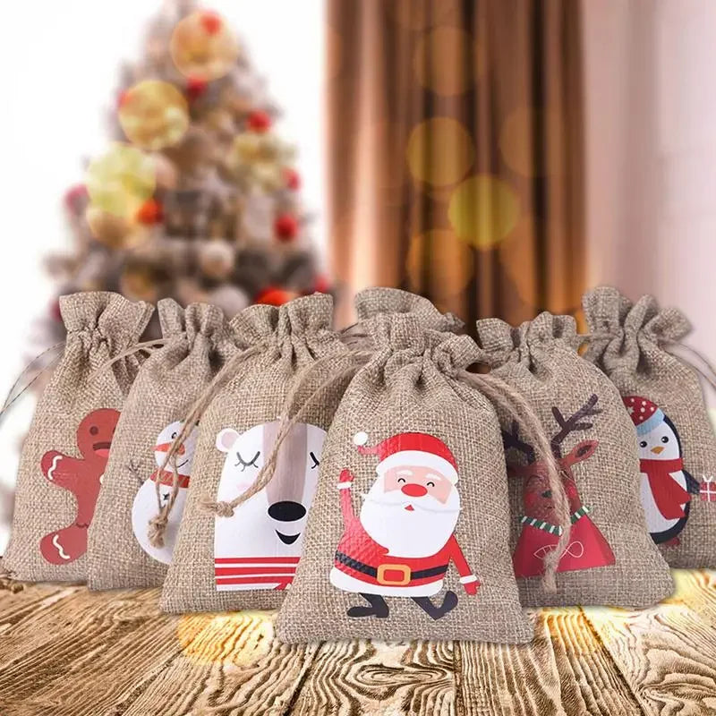 HollyTime Adventskalender Set – 24 herbruikbare cadeauzakken met stickers, clips & touw