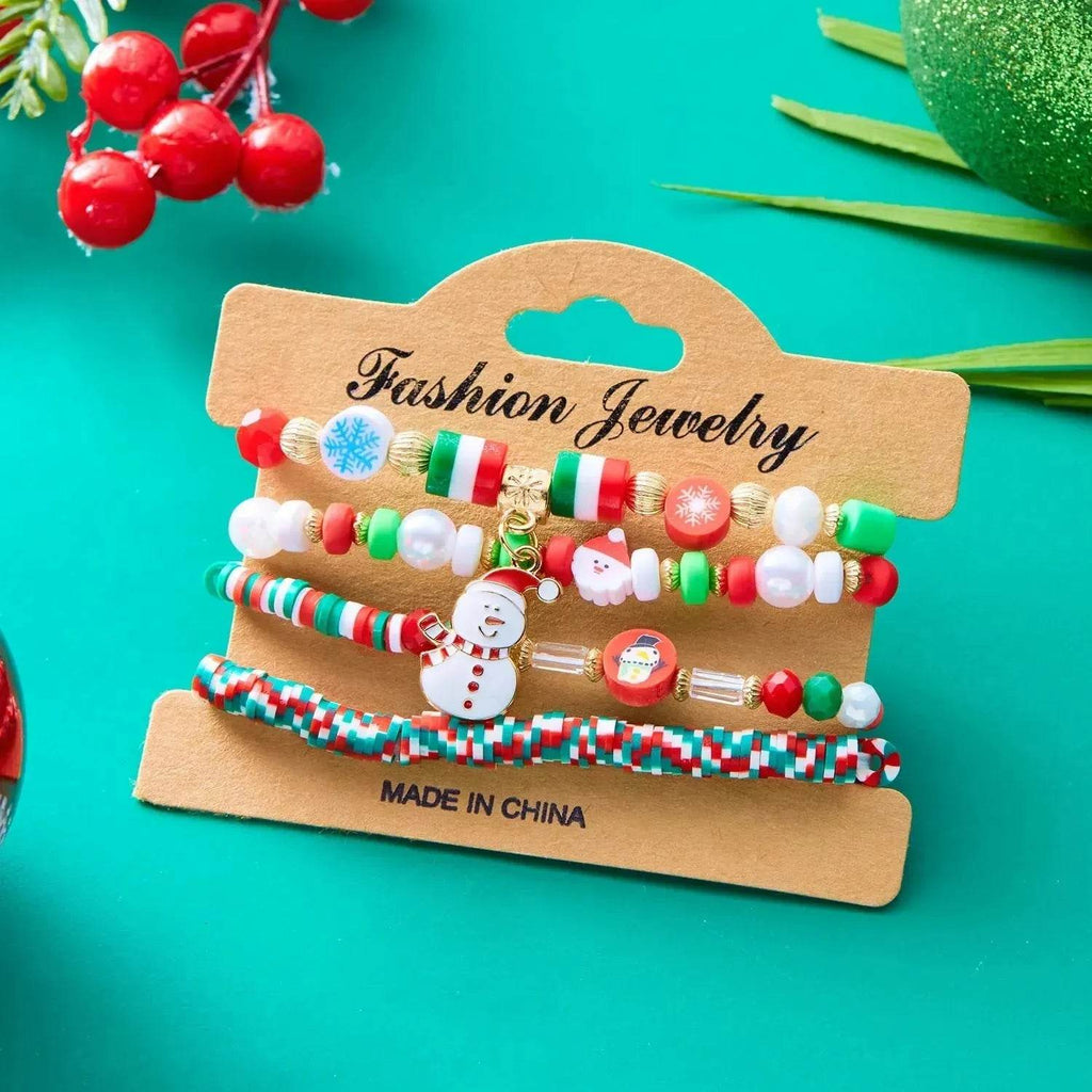 4pcs Christmas Snowman Handmade Beaded Bracelet set gift idea