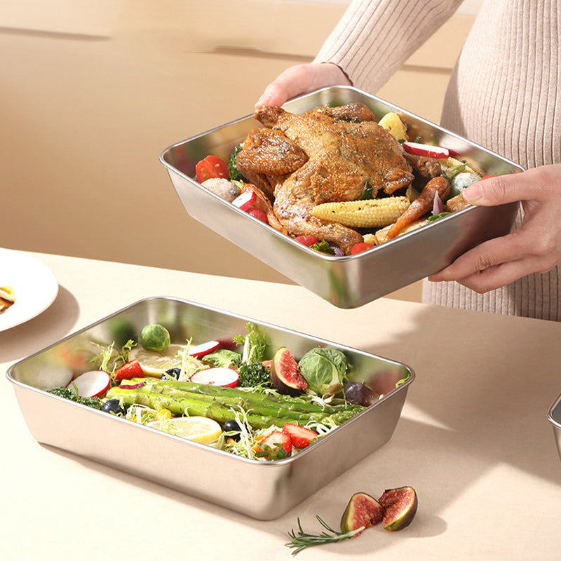 304 Stainless Steel Square Plate with Lid Food Storage Container for Kitchen