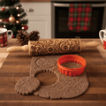 Handmade rolling pin with decorative Christmas embossing