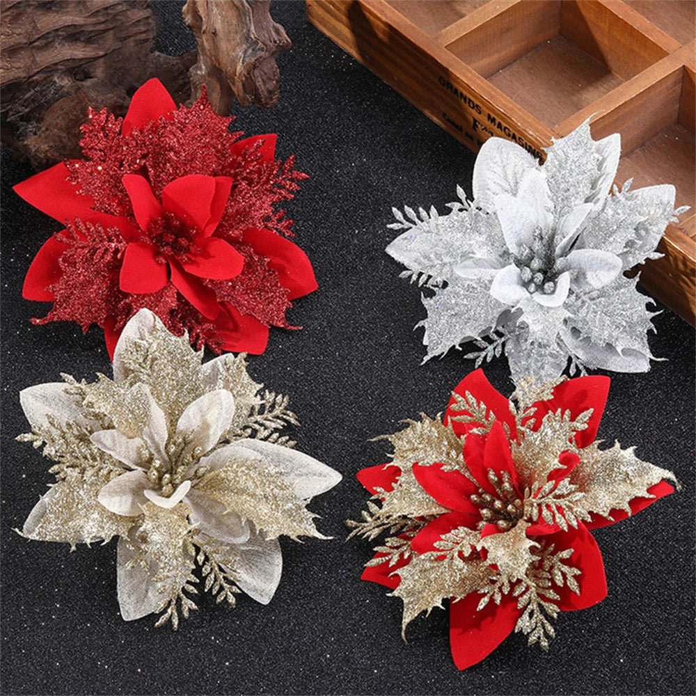 Premium Glitter Flower Ornaments for Festive Presentation