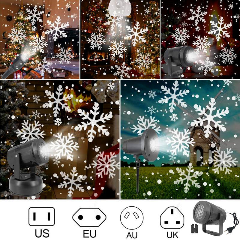 LED Christmas Projector Snowflakes Light Show – Waterproof Outdoor Lamp with 16 Patterns
