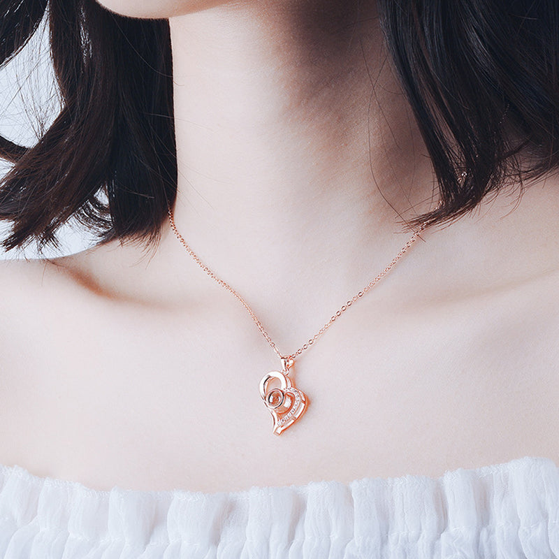 I love you roses bloom necklace in 100 languages gift set