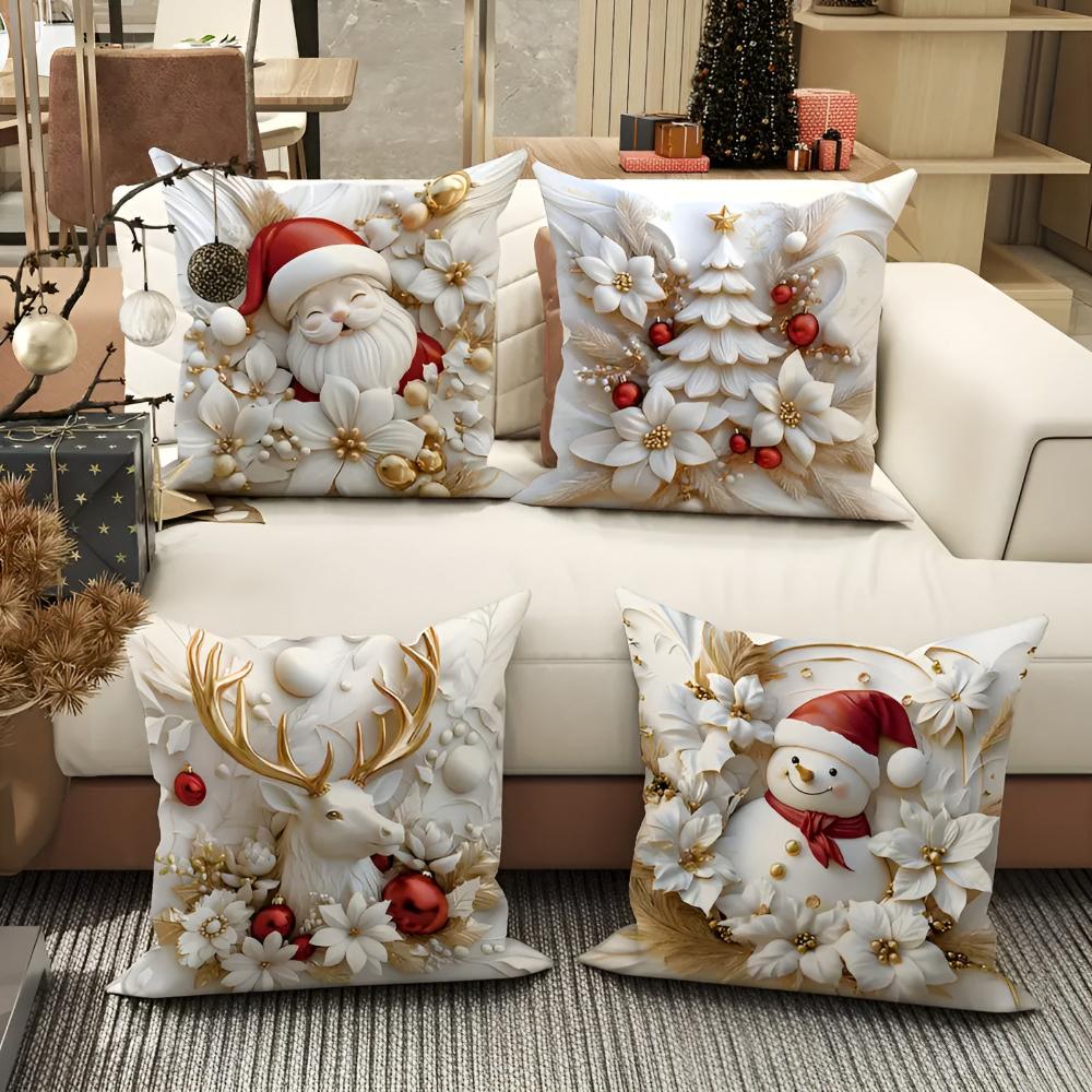 Set von 4 Weihnachts-velours Kissenbezügen mit einzigartigen festlichen Designs