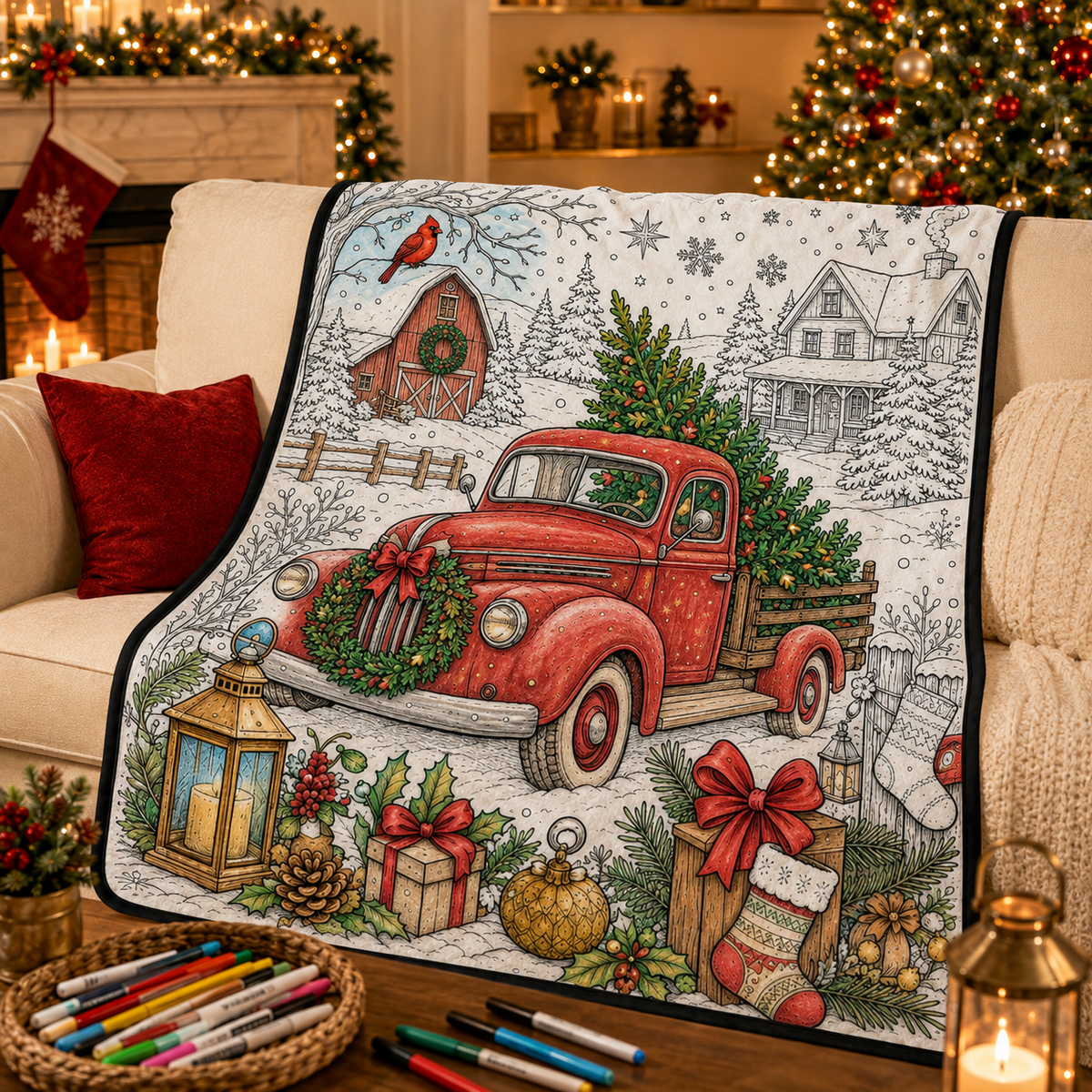 DIY Christmas Drawing Blanket with 24-Color Paint Markers – Customizable Plush Coloring Blanket