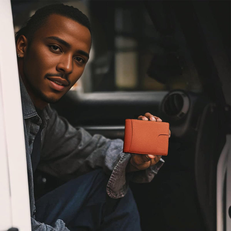 Theft-proof magnetic card holder made of genuine leather